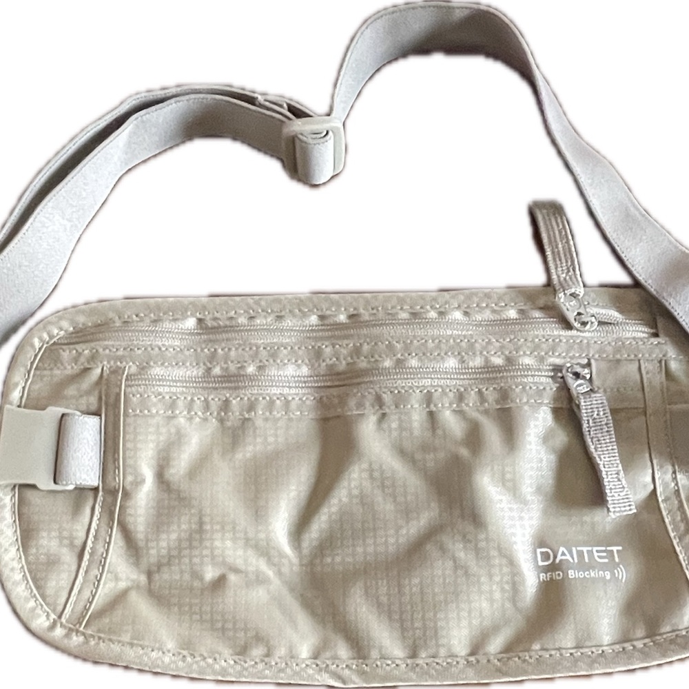 Daitet RFID Blocking Waist Bag in Beige - Money Belt and Passport holder
